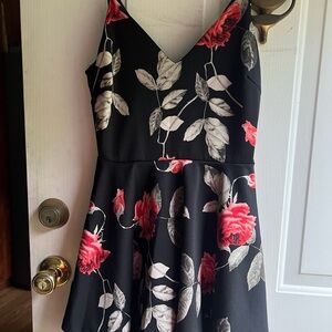 Floral Black and Red Dress